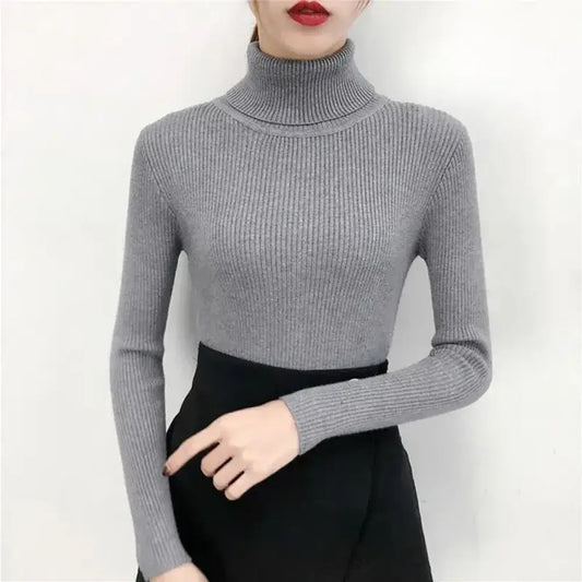 pull col roule femme en maille pull hiver chaud coupe ajustee gris luxibre