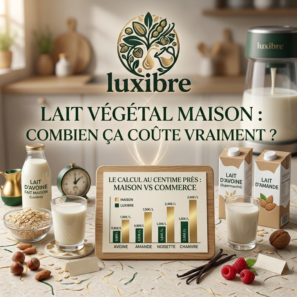 Bouteille de lait végétal maison avec flocons d’avoine et amandes, comparaison du coût par litre