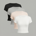 Lot de 4 t-shirts seconde peau basiques gainants femme en noir gris beige et blanc style old money