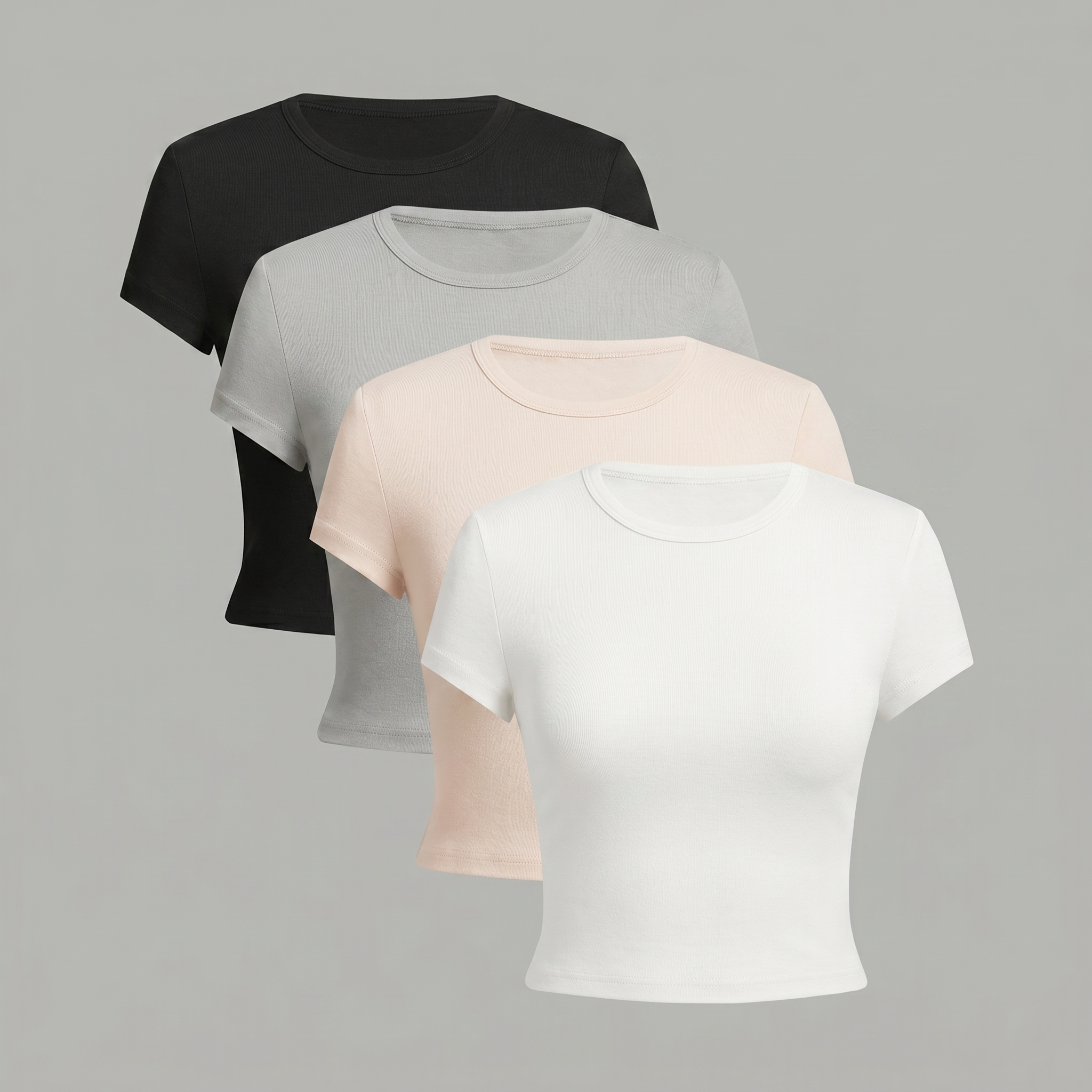 Lot de 4 t-shirts seconde peau basiques gainants femme en noir gris beige et blanc style old money