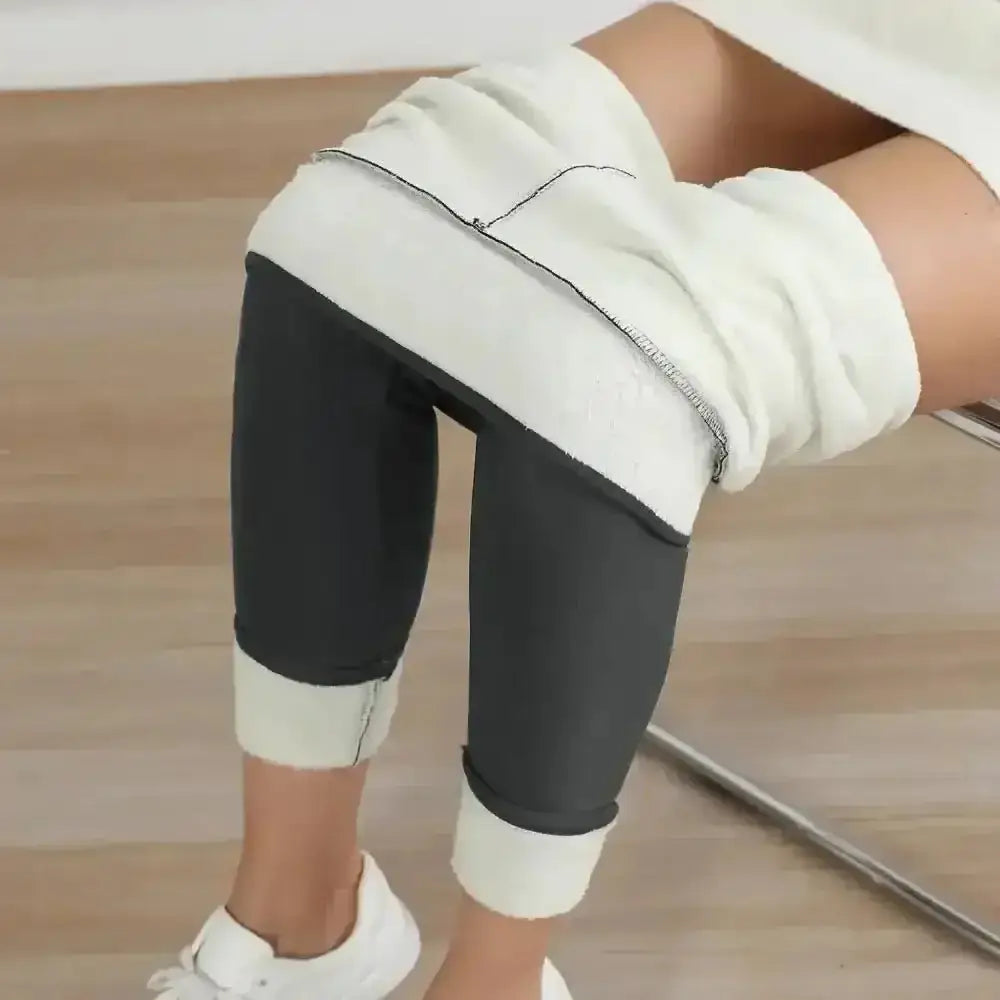 Legging thermique femme polaire noir et blanc doublure polaire intérieure tissu extensible taille haute