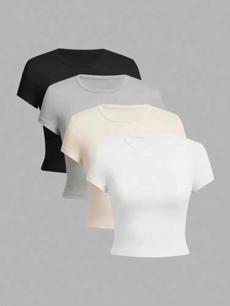 Lot de 4 t-shirts seconde peau basiques gainants femme en noir gris beige et blanc style old money