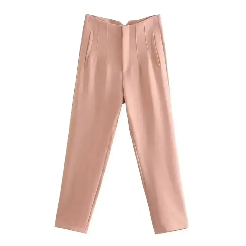 Pantalon tailleur victoire taille haute en tissu mat blush avec plis subtils à l’avant coupe ajustée