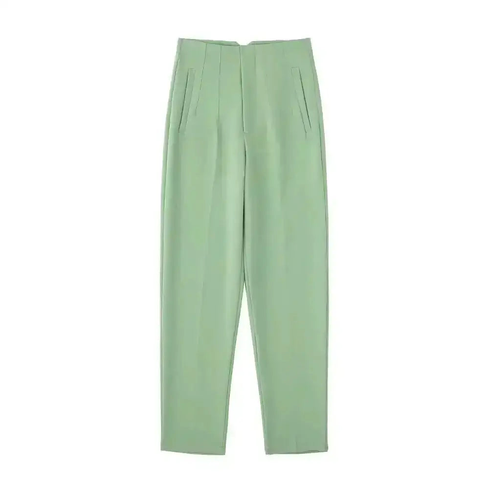 Pantalon tailleur victoire vert menthe taille haute avec coupe ajustée et plis subtils à l’avant