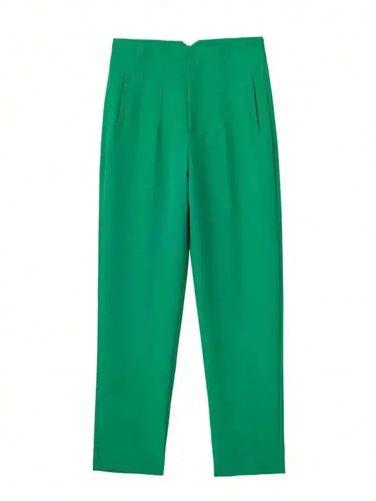 Pantalon tailleur victoire vert émeraude taille haute coupe ajustée avec plis subtils à l’avant
