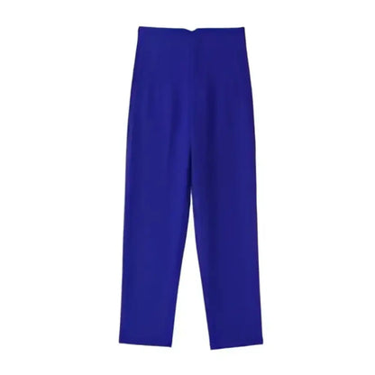Pantalon taille haute bleu royal avec une coupe droite et élégante.