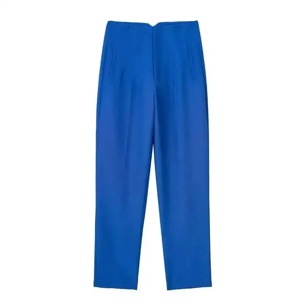 Pantalon tailleur victoire haute taille en royal blue avec coupe pencil et matière tissée premium élégante