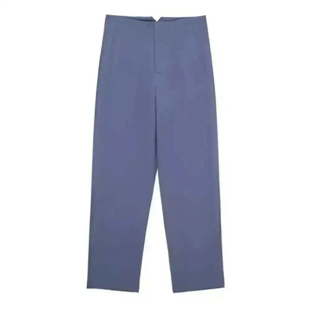 Pantalon tailleur victoire en matière tissée premium bleu muted avec coupe pencil taille haute et lignes épurées