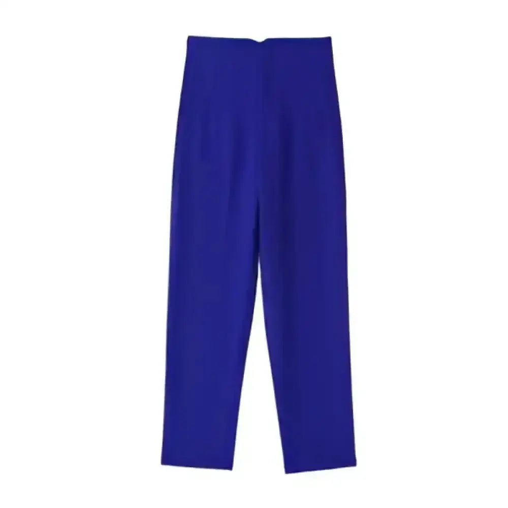 Pantalon tailleur victoire bleu roi taille haute en matière tissée premium avec coupe pencil élégante pour femme