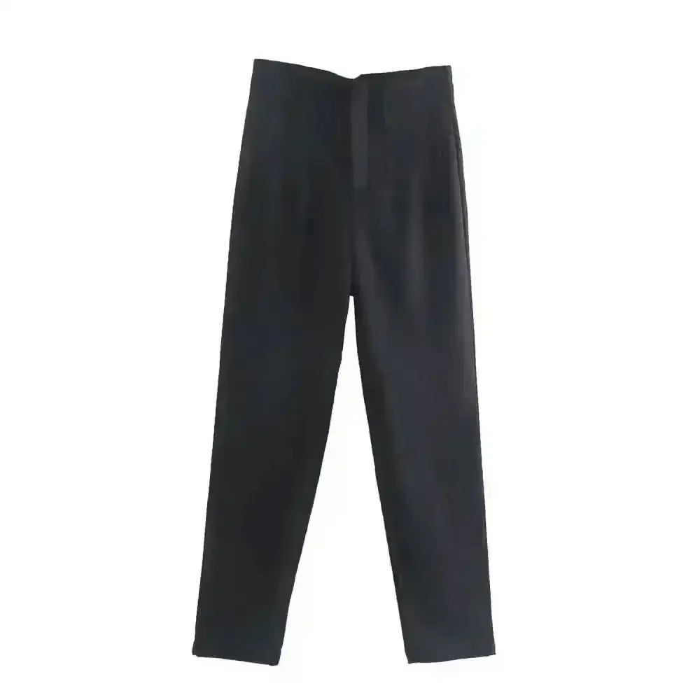 Pantalon tailleur victoire noir taille haute en matière tissée premium avec coupe pencil et plis subtils à lavant