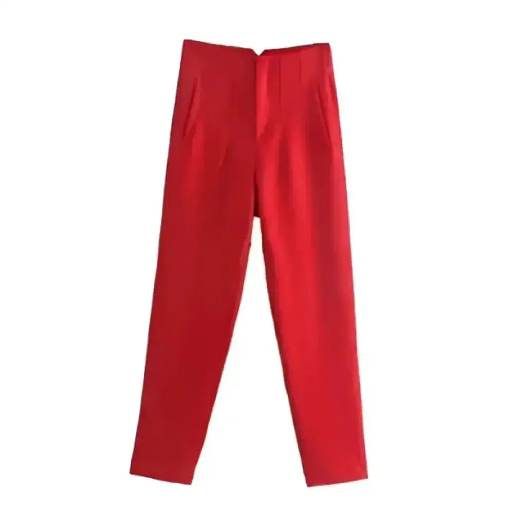 Pantalon tailleur victoire rouge taille haute avec matière tissée premium et coupe pencil élégante pour femme