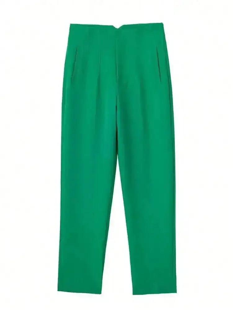 Pantalon tailleur victoire vert émeraude taille haute en matière tissée premium avec plis subtils à lavant coupe pencil