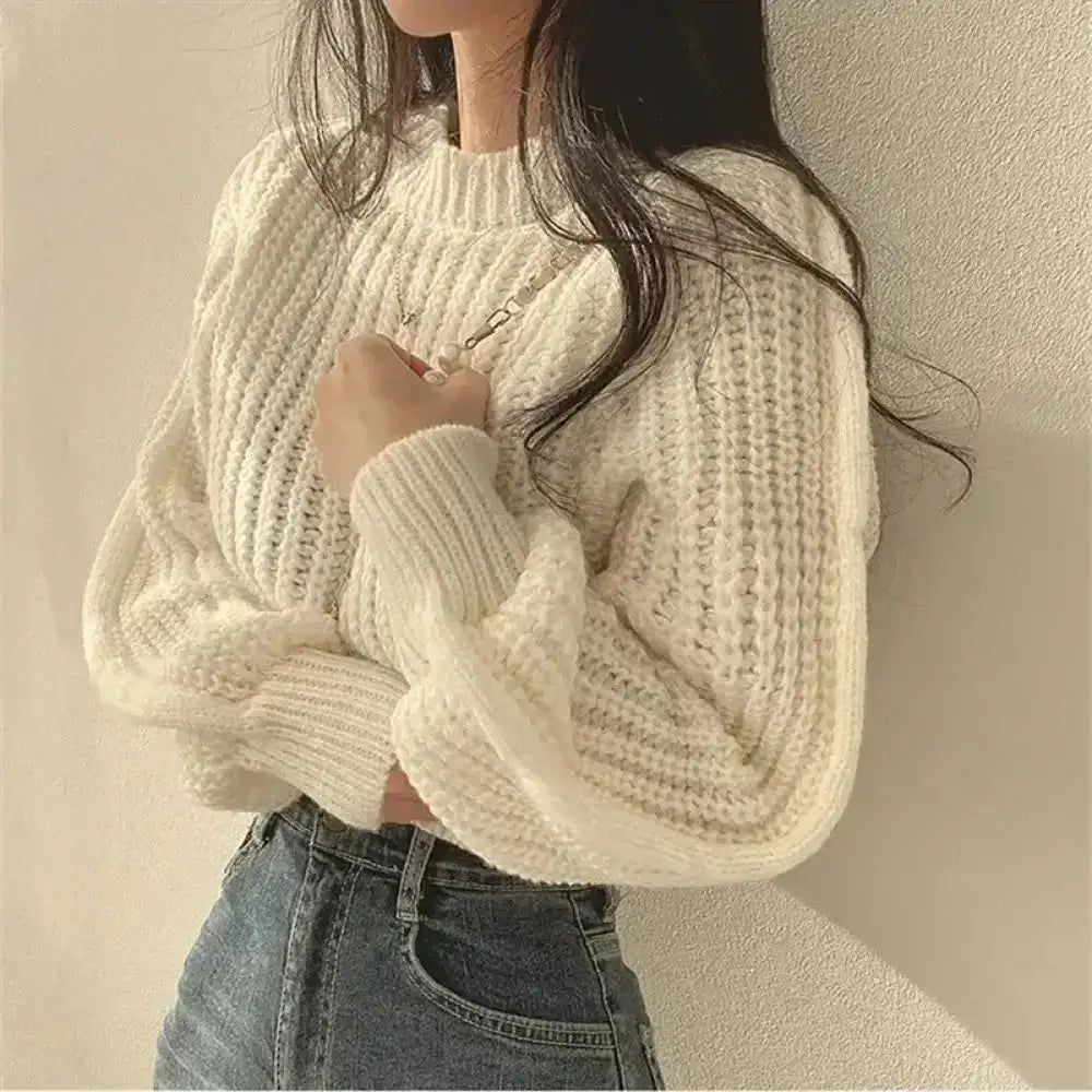 Pull oversize Alma crème en maille chunky avec manches longues femme et col côtelé pour un style confortable