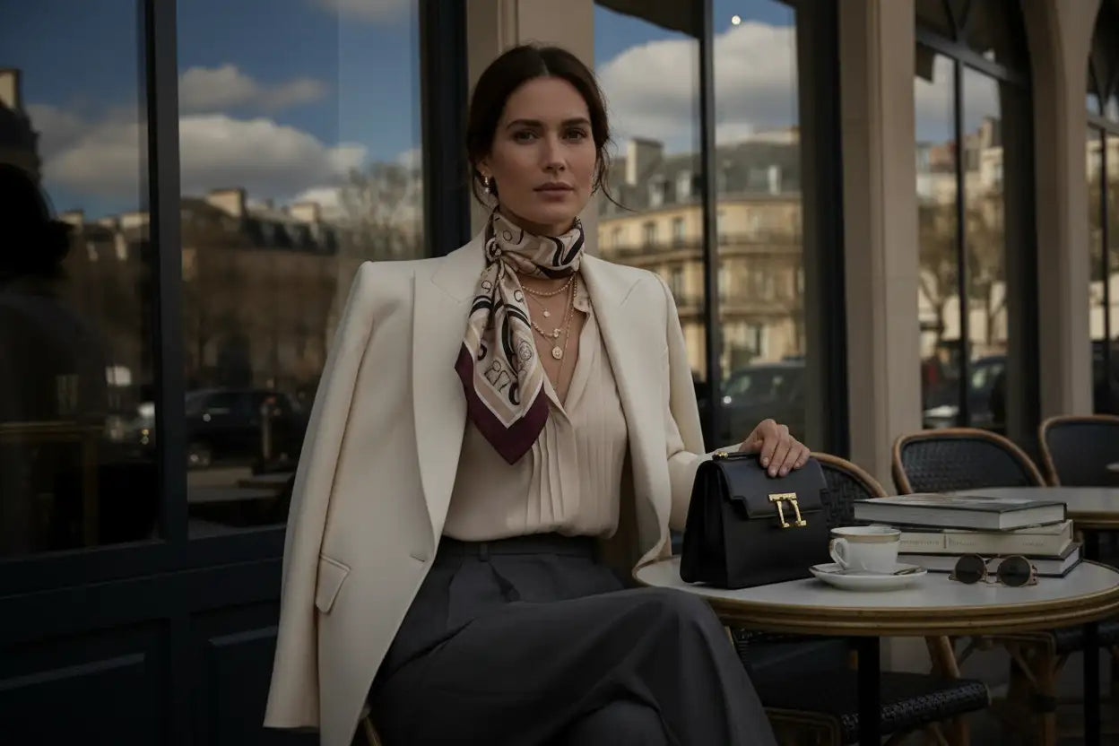 Grande image lifestyle (femme élégante, plusieurs pièces Luxibre)