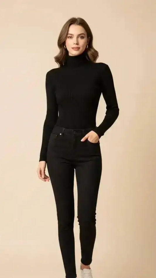 Pull col roulé femme noir en maille douce avec manches longues idéal pour un look élégant et confortable roulé femme